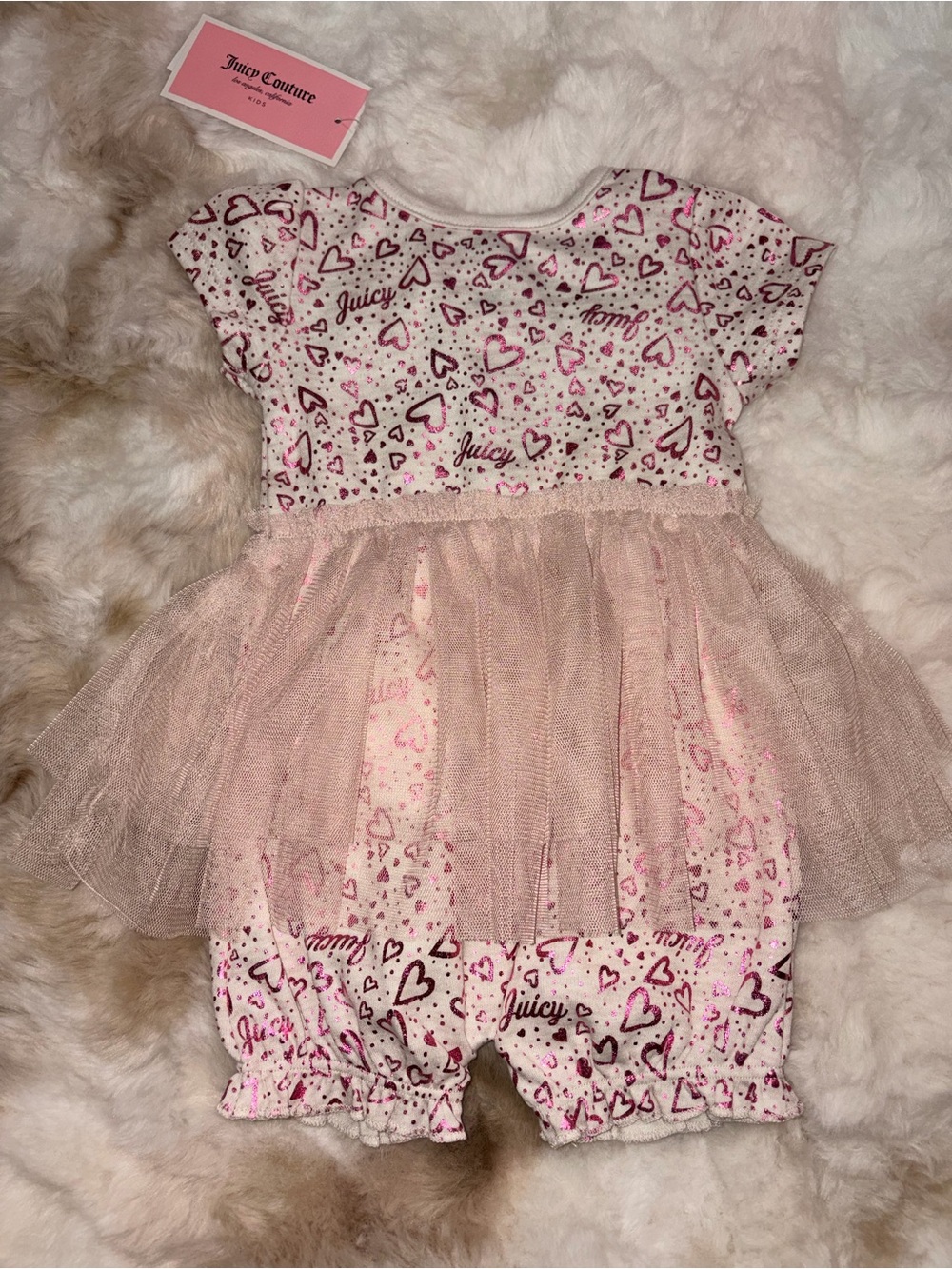 Kids Juicy Couture Pink Heart Print Tulle Romper